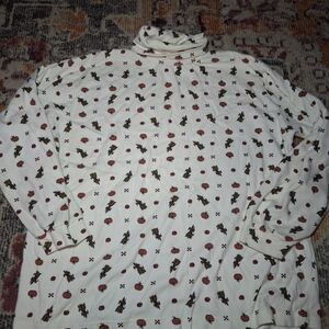 croft & barrow White Turtleneck Long Sleeve Shirt with Orange Pumpkin Print